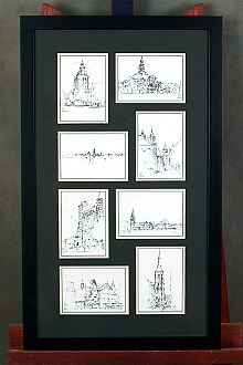 Картина из 8 эскизов в раме с двойным паспарту