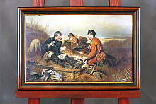 Коллаж по картине Перова "Охотники на привале" в раме на холсте